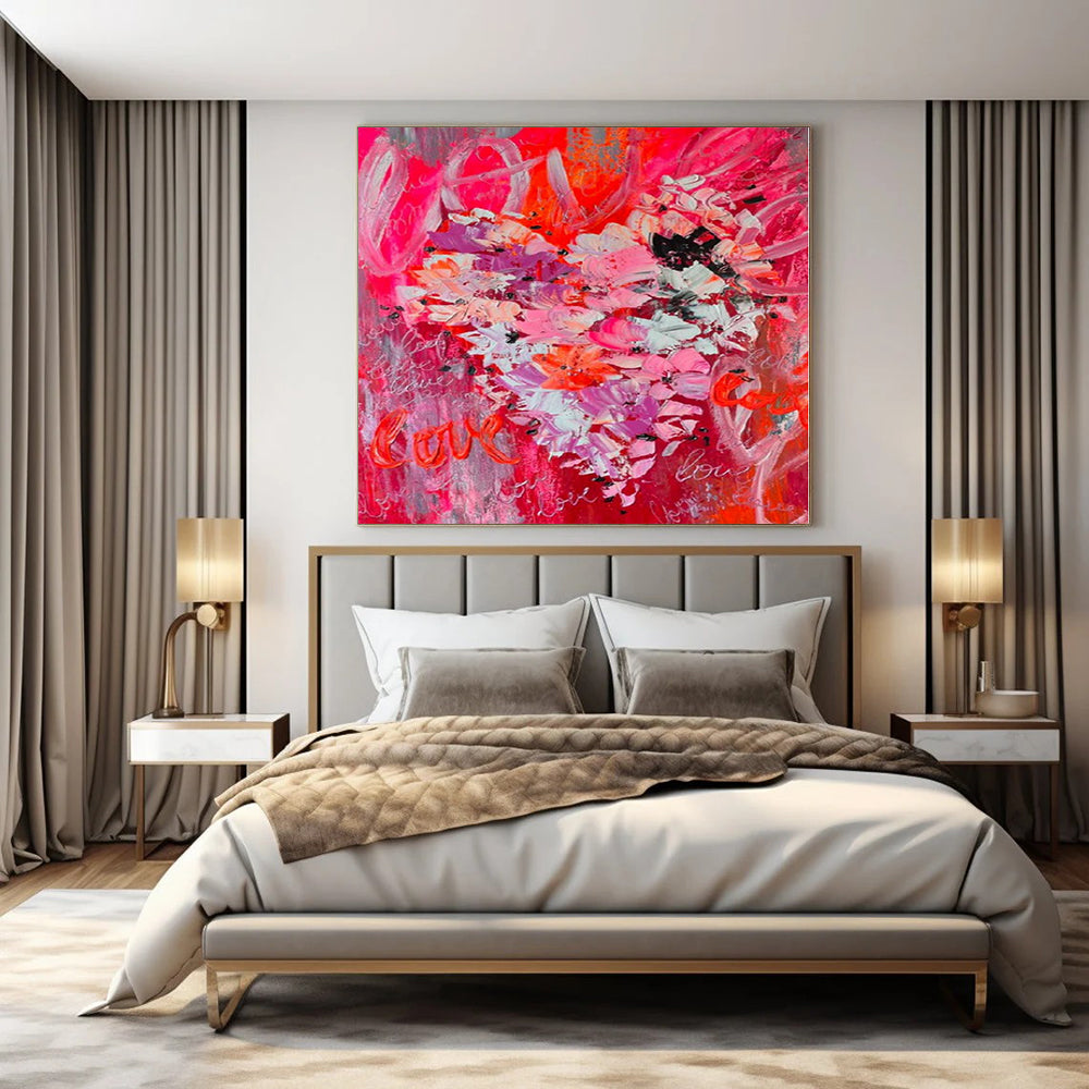 “Pink Floral with ‘Love’” – Romantic Flower Painting CT1197