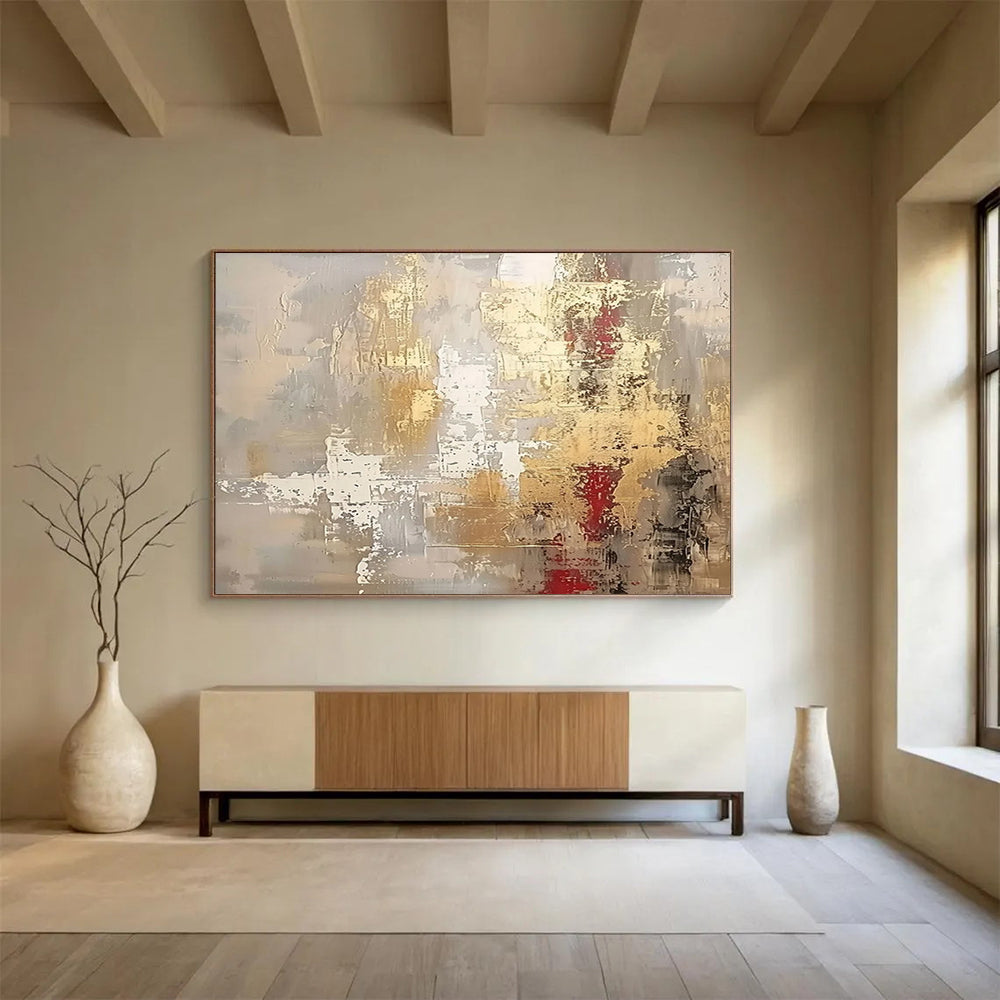 “Gold, Gray, Abstract ‘Elegant Textures’” - Textured Abstract Painting On Canvas DLZ045
