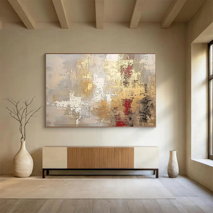“Gold, Gray, Abstract ‘Elegant Textures’” - Textured Abstract Painting On Canvas DLZ045
