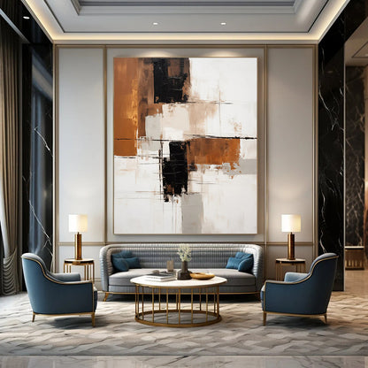 “Brown - Beige Geometric Abstraction” - Modernist Abstract Painting On Canvas DTP129