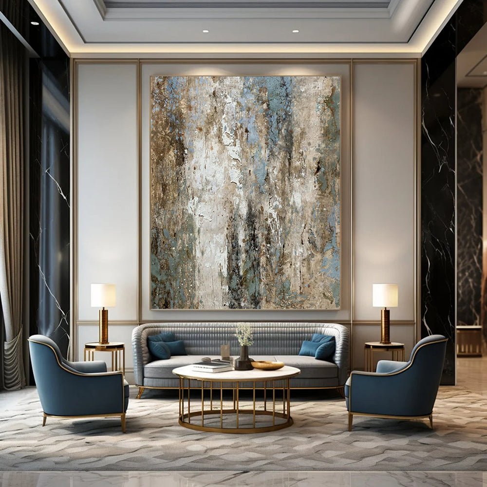 “Aged Patina” - Blue, Gray, Brown & White Textured Abstract Painting On Canvas DKH1531