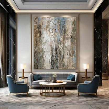 “Aged Patina” - Blue, Gray, Brown & White Textured Abstract Painting On Canvas DKH1531