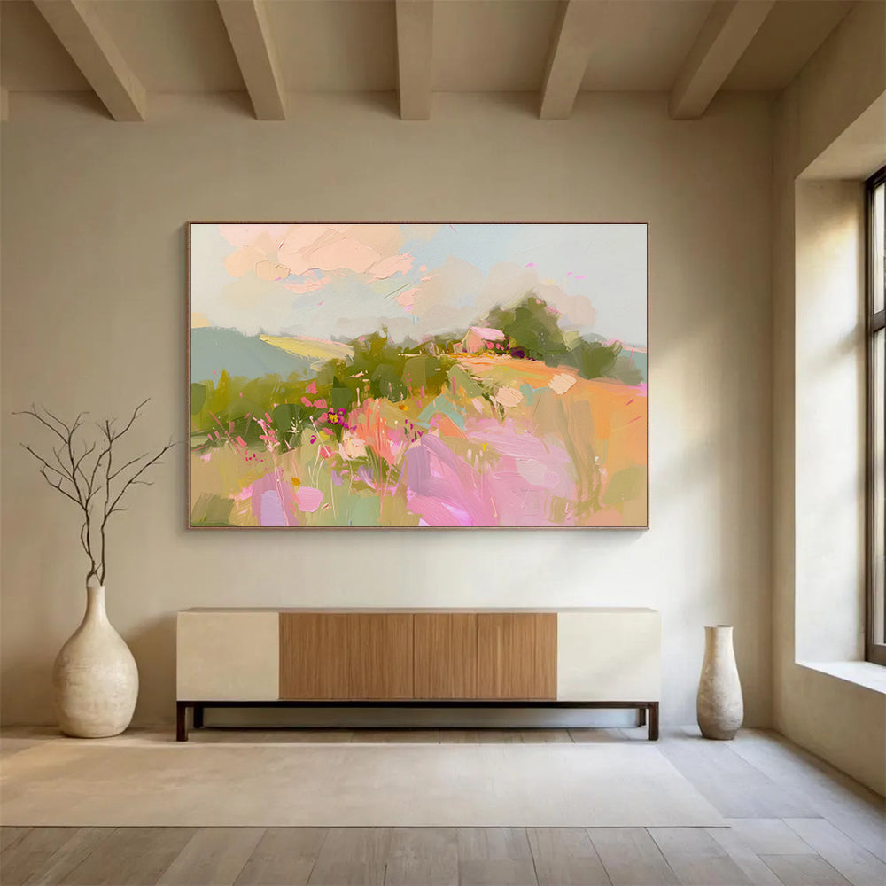 Pastel Landscape Dream Soft Colors Floral & Rural Scene Painting On Canvas DKH208