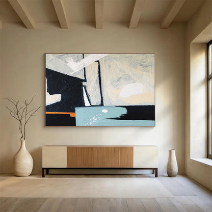 “Black - White Minimalist Abstraction” Abstract Oil Painting On Canvas DKH546