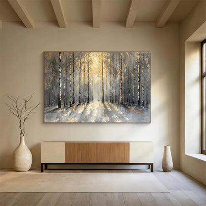 “Golden - Accented Forest Path” - Mystical Landscape Painting On Canvas DKH802