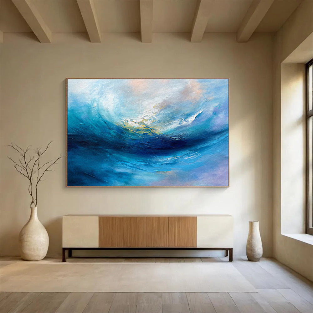 Blue Ocean Wave Impasto Painting On Canvas DKH281