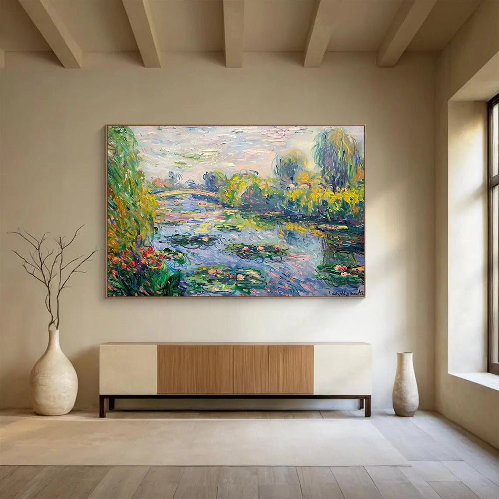 Monet - Inspired Water Lilies - Impressionist Landscape Painting On Canvas DLZ197