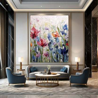 “Textured Colorful Wildflowers” – Impasto Floral Oil Painting On Canvas CT2145