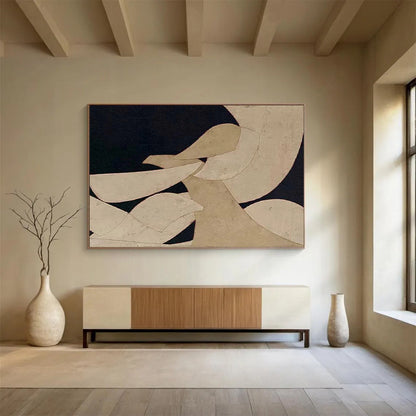 Beige and Black Abstract Shapes - Minimalist Abstract Painting On Canvas DLZ247