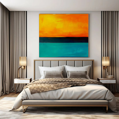 “Sunset Hues (Orange - Teal - Black)” – Color Field Painting CT1187