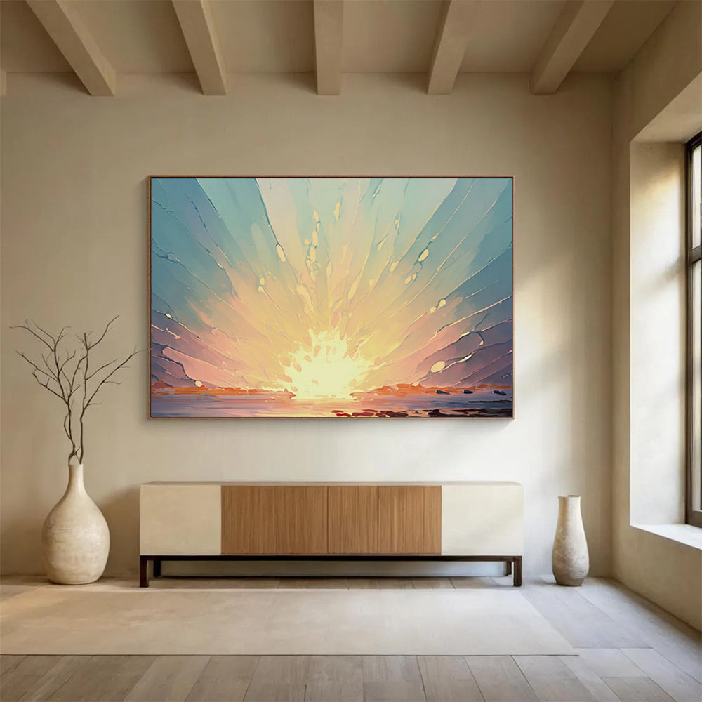 Radiant Sunset Burst Over Water Painting On Canvas DKH665