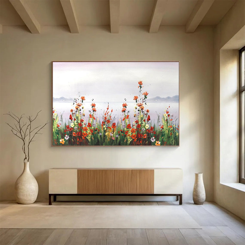 Wildflowers by the Lake - Impressionist Landscape Painting On Canvas DLZ189