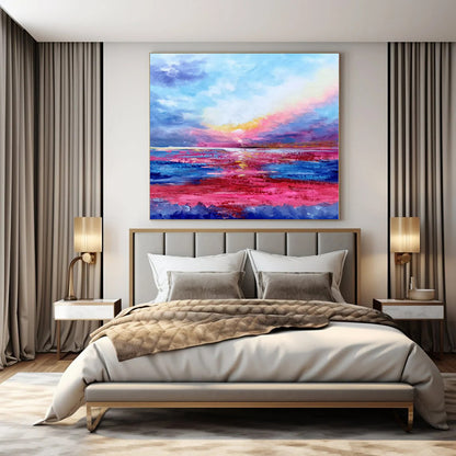 Vibrant Sunset Seascape - Impressionist Oil On Canvas CT1318