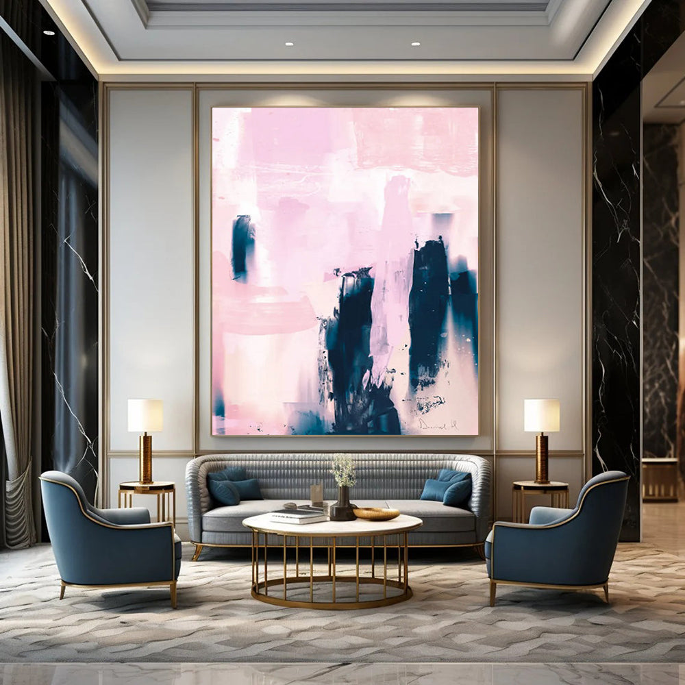 “Pink and Indigo Urban Abstract” - Abstract Expressionist Painting On Canvas DTP179