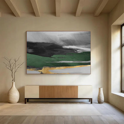 Black - Green Abstract Landscape - Abstract Landscape Painting On Canvas DKH606