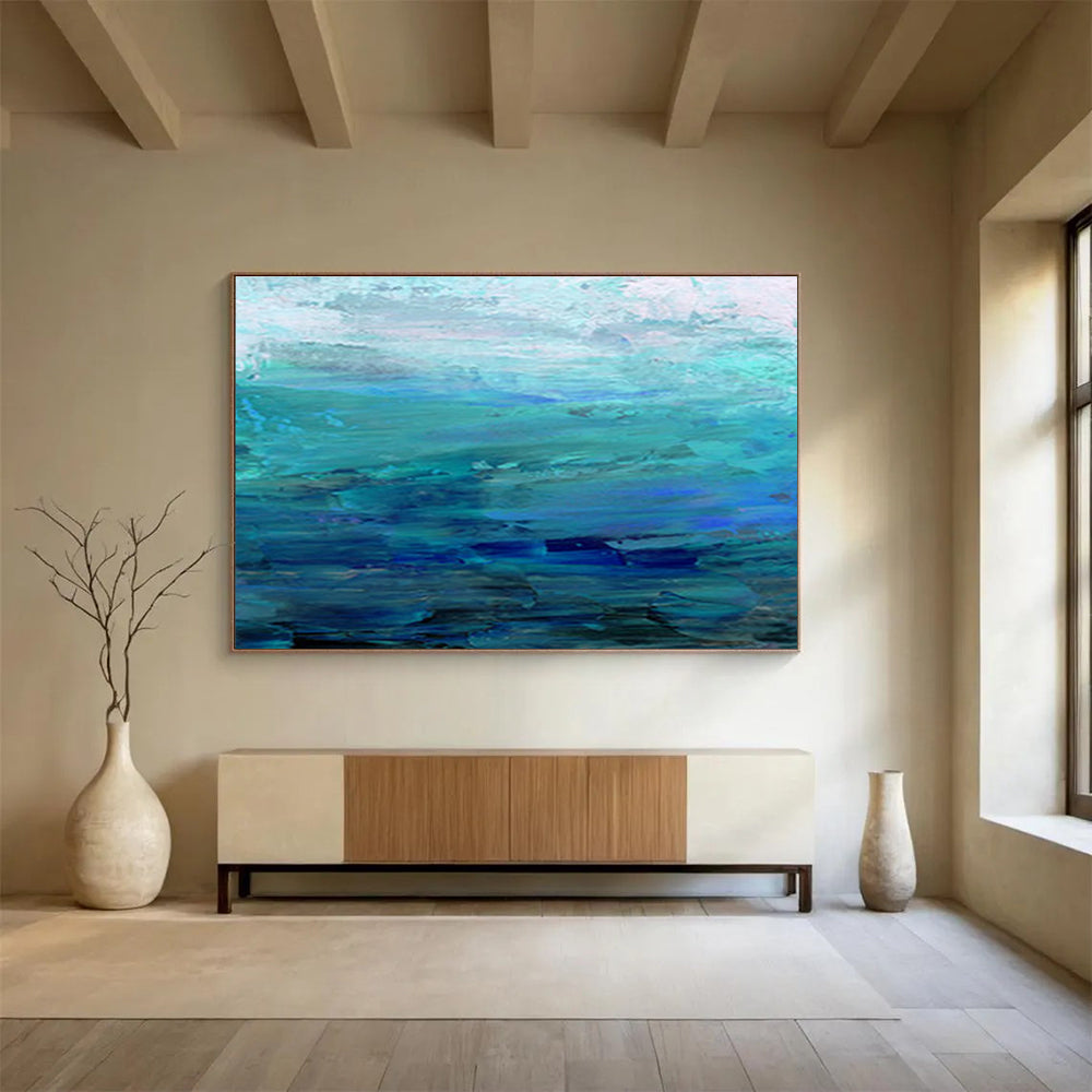“Cool Blue Abstract Seascape” Abstract Impressionist Painting On Canvas DKH377