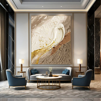 Elegant Beige, White, and Gold Abstract - Abstract Painting On Canvas DKH1487