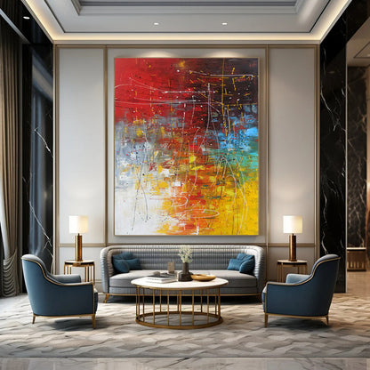 “Vibrant Abstract Chaos” - Red, Yellow, Blue, Green Abstract Painting On Canvas DTP254