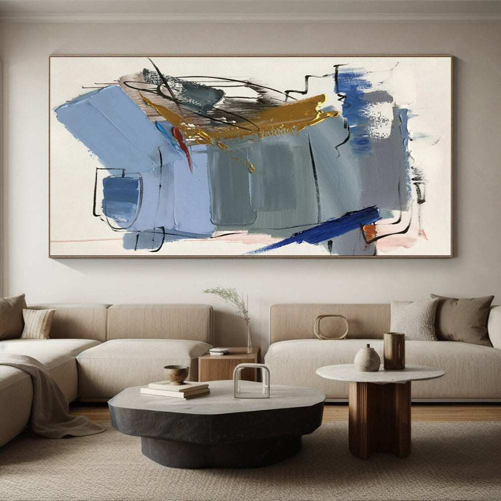 “Blue - Gray - Gold Abstract Fusion” ，Abstract Acrylic Painting CT0804