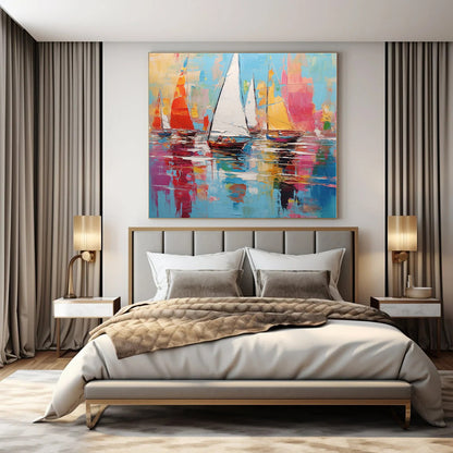 Colorful Sailboats - Impressionist Oil Painting CT1278