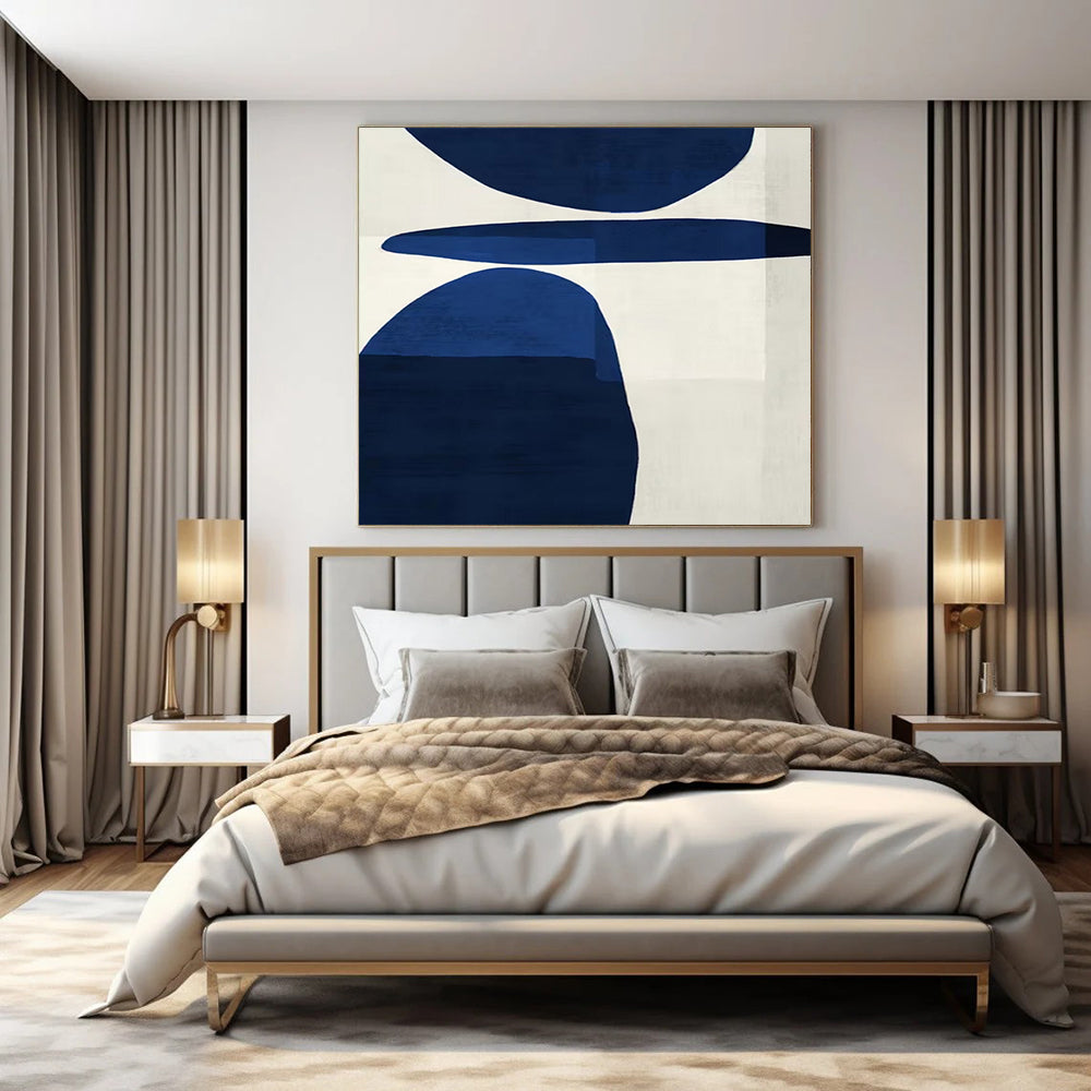 “Bold Blue Shapes on White” – Abstract Geometric Painting CT1063