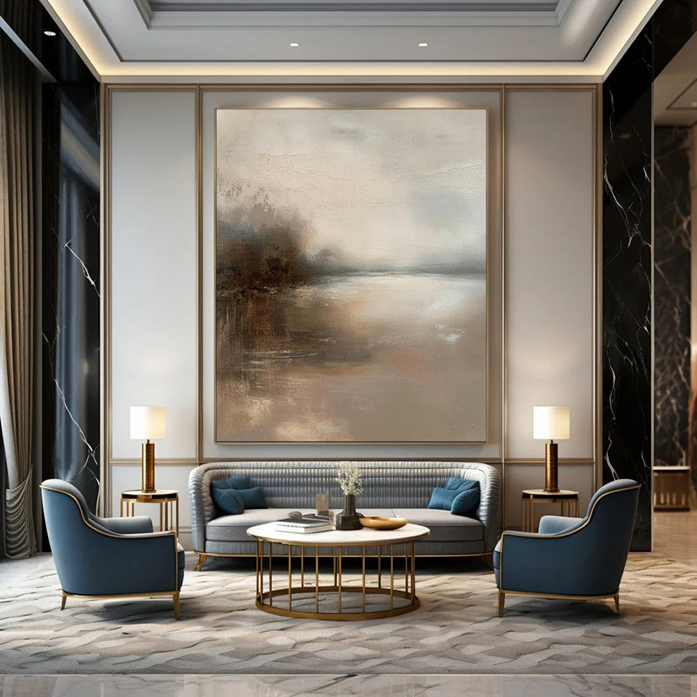 “Muted Mist: Lake at Dusk” - Abstract Landscape Oil on Canvas CT1874