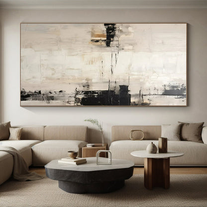 “White - Black - Beige Abstract Strokes” ，Abstract Oil Painting CT0838