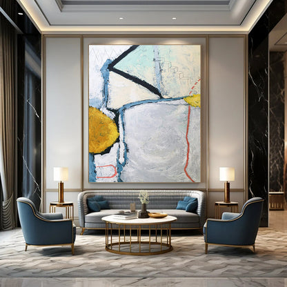 “Geometric Abstract - Blues, Greens, and Subtle Narratives” Painting On Canvas CT2392