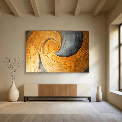Golden and Gray Swirl - Abstract Textured Painting On Canvas DLZ176