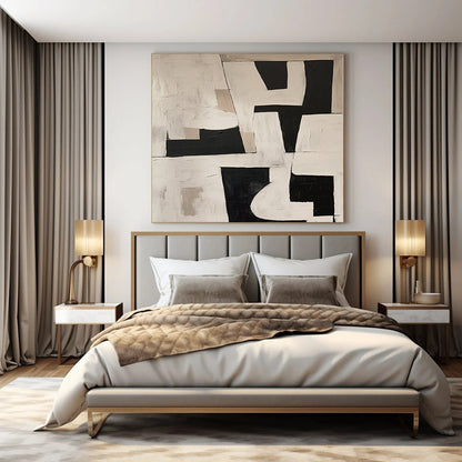 Monochrome Geometric Blocks - Abstract Geometric Acrylic Painting CT1364