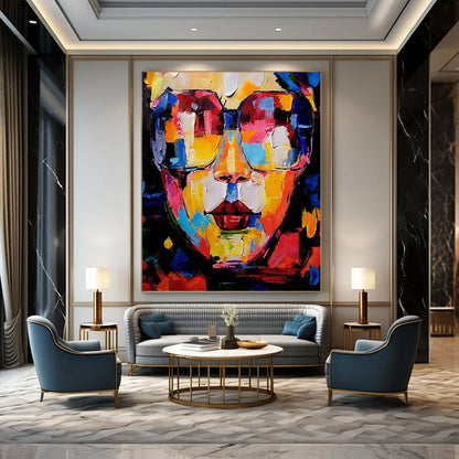 “Colorful Cubist Face” - Vibrant Cubist Portrait On Canvas DKH1652