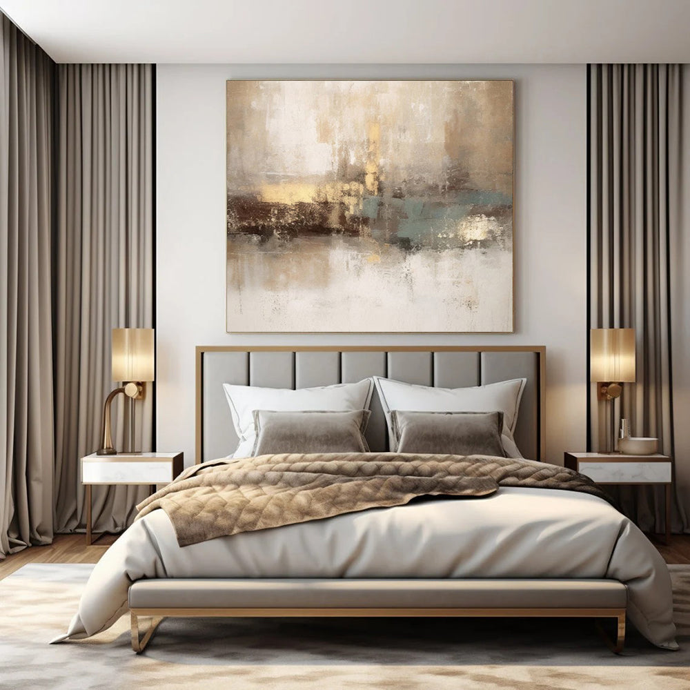 “Beige - Gold - Teal Abstract Harmony” – Color - Blended Abstract Art CT1019