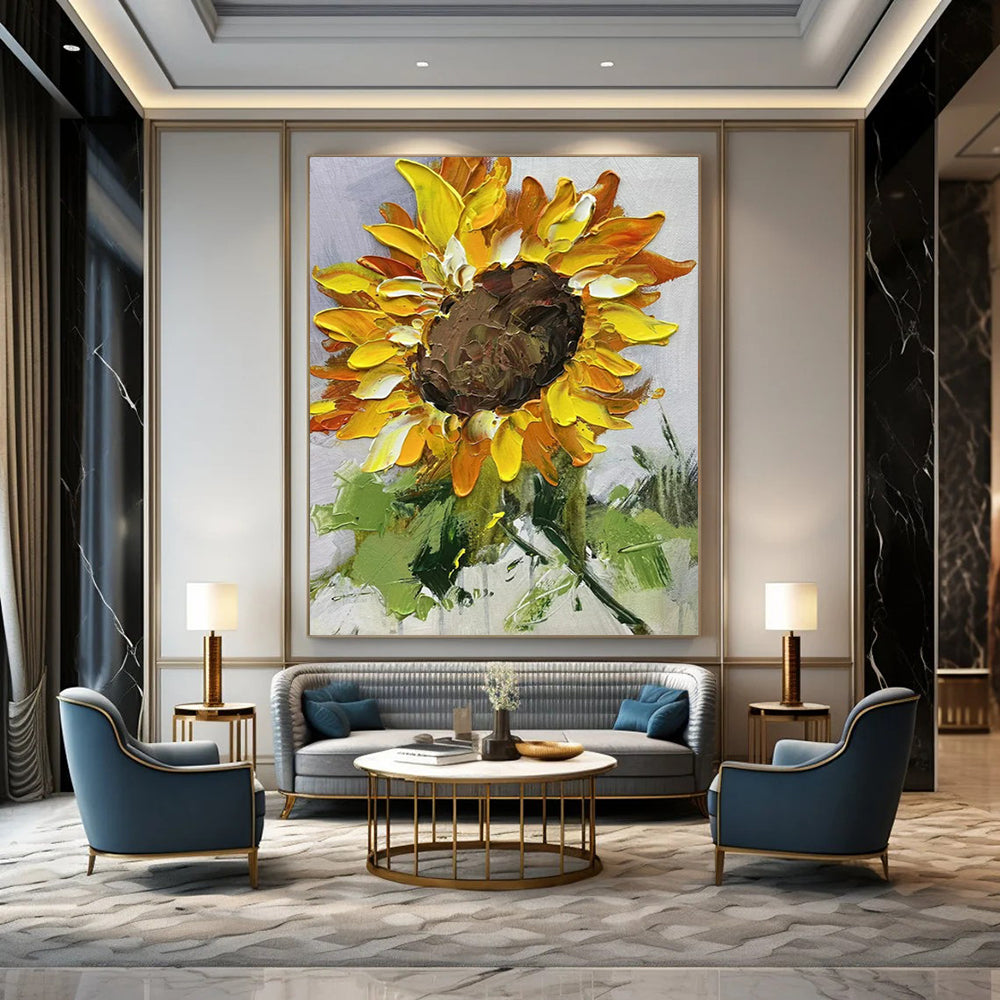 “Textured Sunflower” - Yellow, Orange & Brown Sunflower Painting On Canvas CT2199
