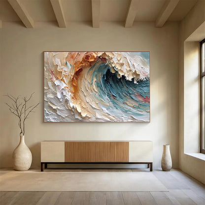 Impasto Ocean Wave in Warm Tones Painting On Canvas DKH676