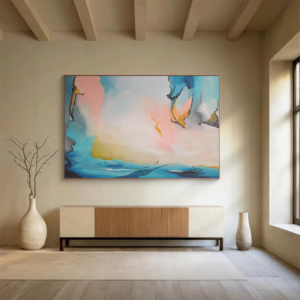 “Pastel - Toned Abstract Forms - Blues, Pinks, and Fluid Shapes” Painting On Canvas DKH021
