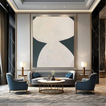 “White Hourglass - like Shape on Dark Background” - Minimalist Abstract Painting On Canvas DKH1081