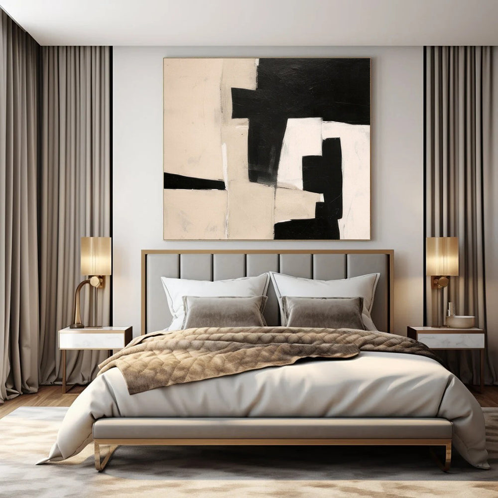“Black - Beige Geometric Contrast” – Geometric Abstract Art CT1038