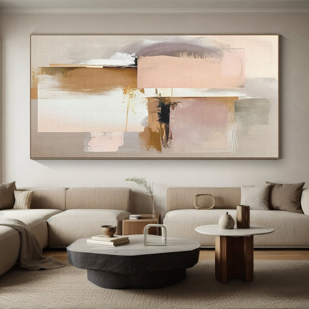 Muted Pink, Beige & Gold Shapes, “Blush & Gold” - Abstract Geometric Acrylic Painting CT0759