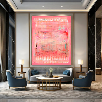 “Pink & Patchwork” - Abstract Mixed - Media Collage Art on Canvas CT1863