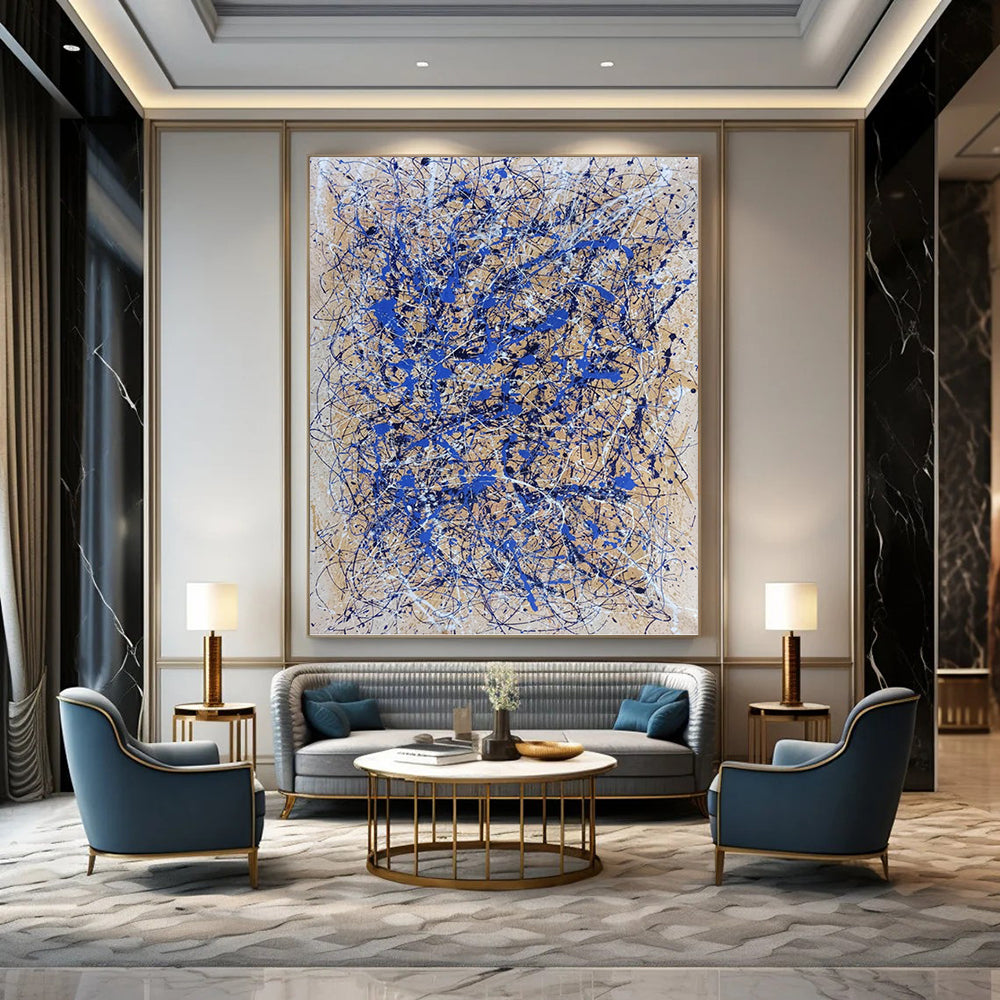 “Blue Drip Chaos” - Blue & White Abstract Drip Painting On Canvas DKH1580