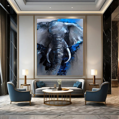 “Blue & Gray Elephant Portrait” - Expressive Animal Painting On Canvas DKH1610