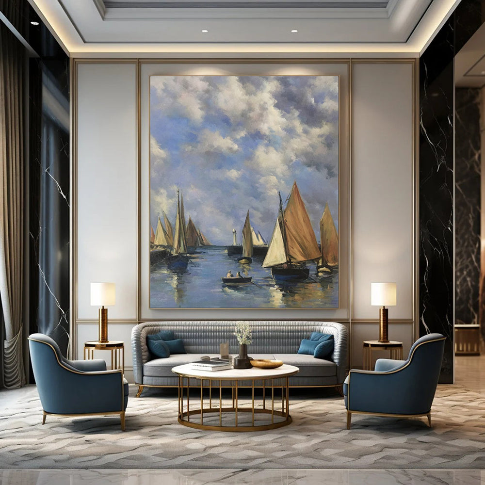 “Sailboats on a Calm Sea” - Impressionistic Marine Painting CT1994