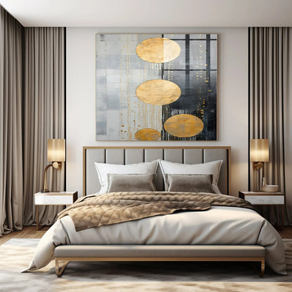 Grey - Gold Geometry - Abstract Decorative Mixed - Media Art CT1241