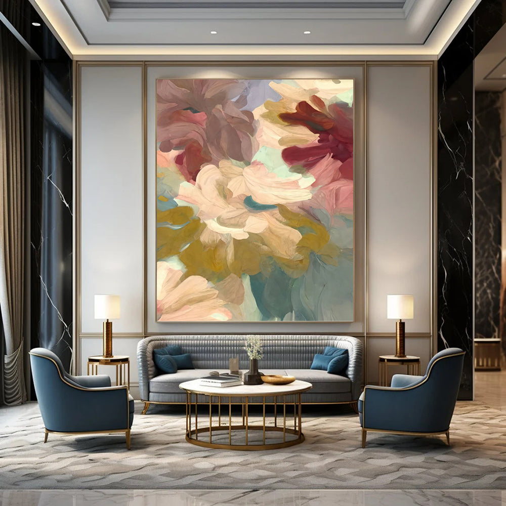 Blush and Teal Floral Dream - Ethereal Flower Painting On Canvas DKH1353