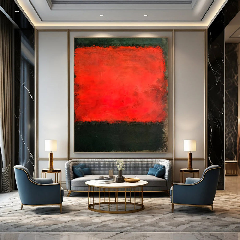 “Red & Black Color Blocks” - Bold Color Field Painting On Canvas DKH1614
