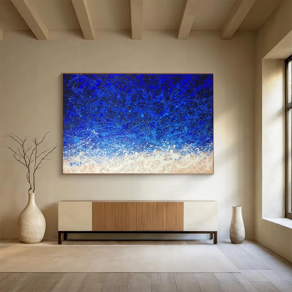 “Blue Splatter Night Sky” - Evocative Abstract Painting On Canvas DKH844
