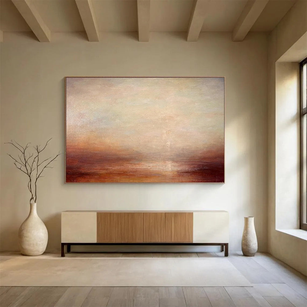“Soft Earth Tones Blurred Horizon” - Subtle Landscape Painting On Canvas DKH775