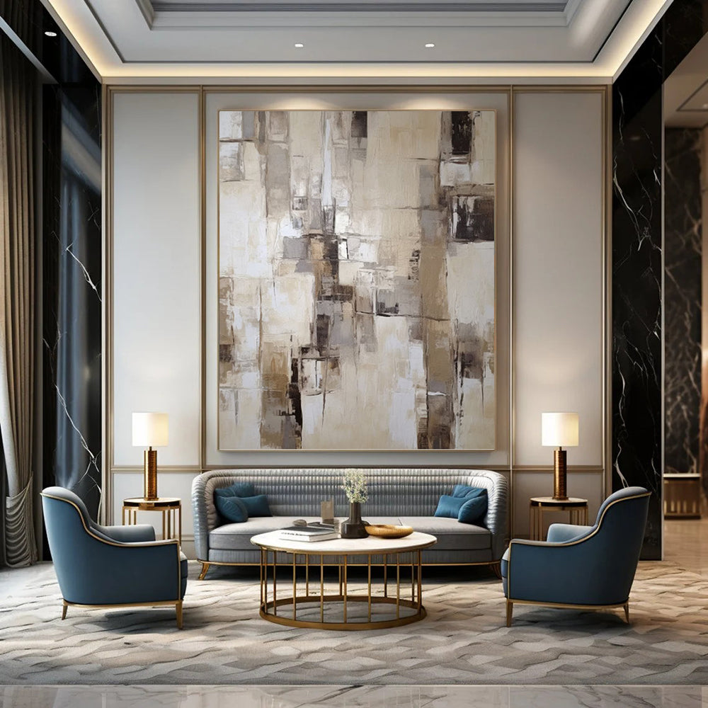 Neutral Tonal Abstract Blocks - Abstract Painting On Canvas DKH1307