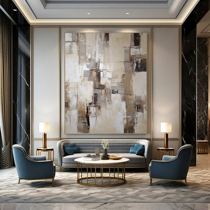 Neutral Tonal Abstract Blocks - Abstract Painting On Canvas DKH1307