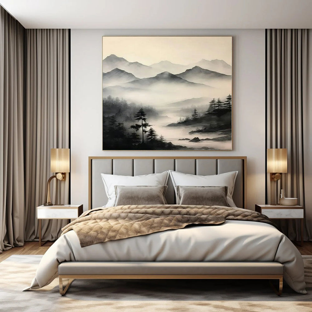Misty Mountain Silhouettes - Monochromatic Landscape Art CT1212